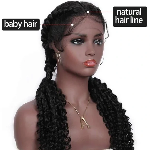 BLACK 28” Braided Dutch Twin lace front Wig *NEW*
